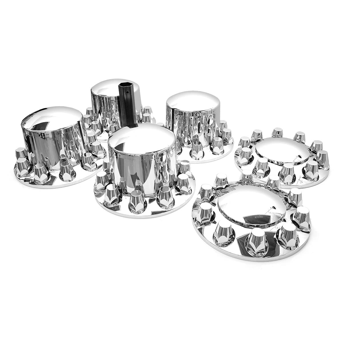 SEPEY 33mm Chrome Front Axle Cover Set For Semi Trucks - Includes 2 Axle Covers & 20 Thread-On Lug Nut Covers