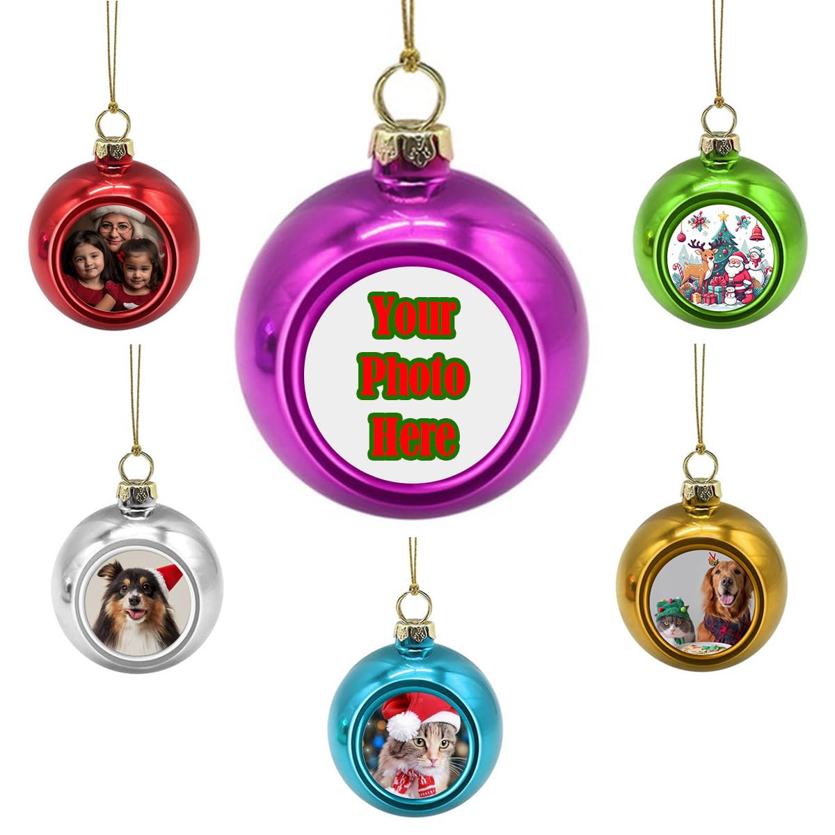 Personalized Photo Christmas Ball Ornaments Custom Family Picture Ball Ornament for Christmas Trees Customized Christmas Decor Xmas Presents for Mom Dad Kids Pets Purple