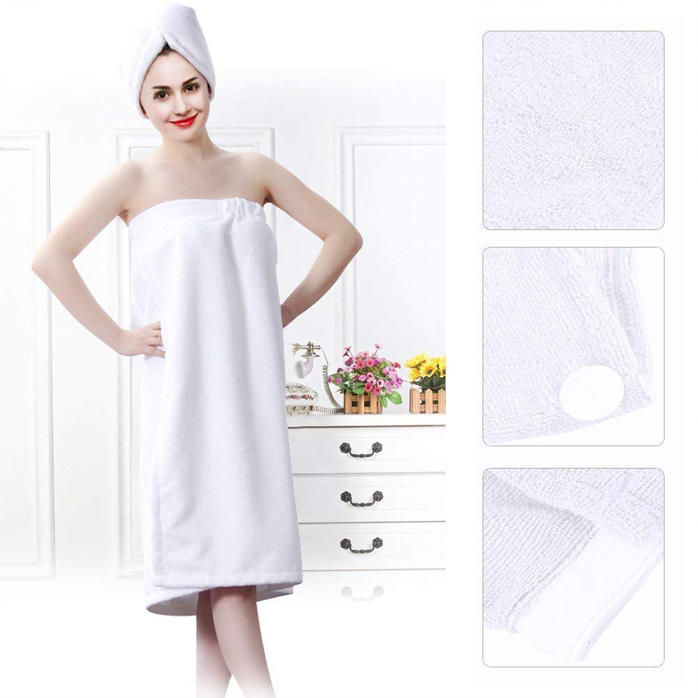 zjchao Sombrero Cabello seco y Toalla de baño, la Falda Pareo Suave con y Toalla de Pelo Abrigo de algodón orgánico 150 * 90cm (Blanco)