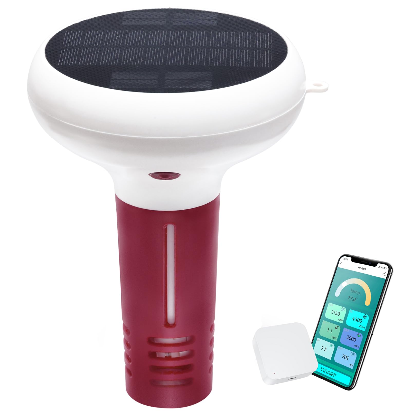 Medidor Cloro, pH y Salinidad Piscinas, 7 en 1 pH FAC Sal ORP EC TDS y Temp, Flotante Medidor de Cloro con Aplicación, Carga Solar Medidor Inteligente de pH para Piscinas, Acuarios, Spa
