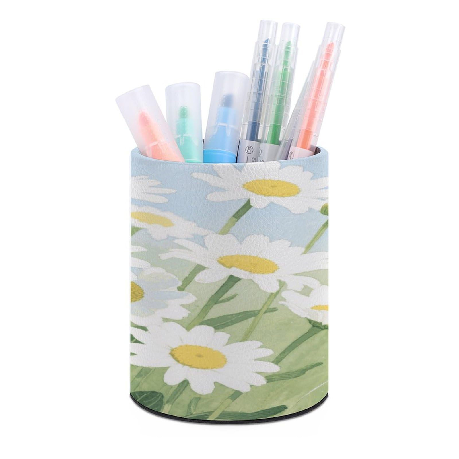 VstaDank Watercolor Daisy Pen Holder for Desk Makeup Brush Holders Stylish Pen Cup Cute Pencil Cup Round Pencil Holder Decor Brush Scissor Holders for Multifunctional Office Supplies