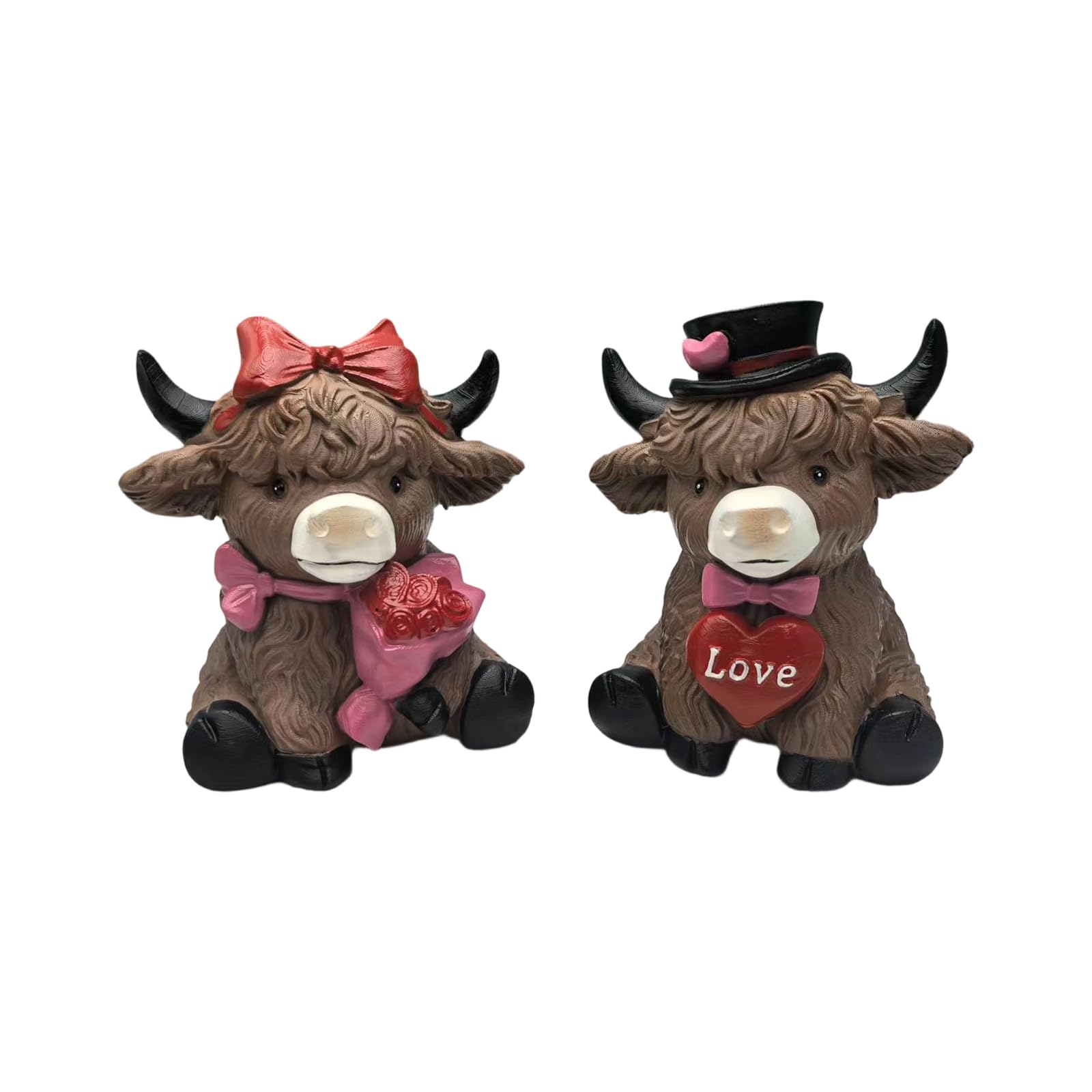 WEILWH Resin High Cow Gnomes Miniature Statue with Heart Rose Desktop Calf Gnomes Figurine for Wedding Decors Ornament Creative Gift
