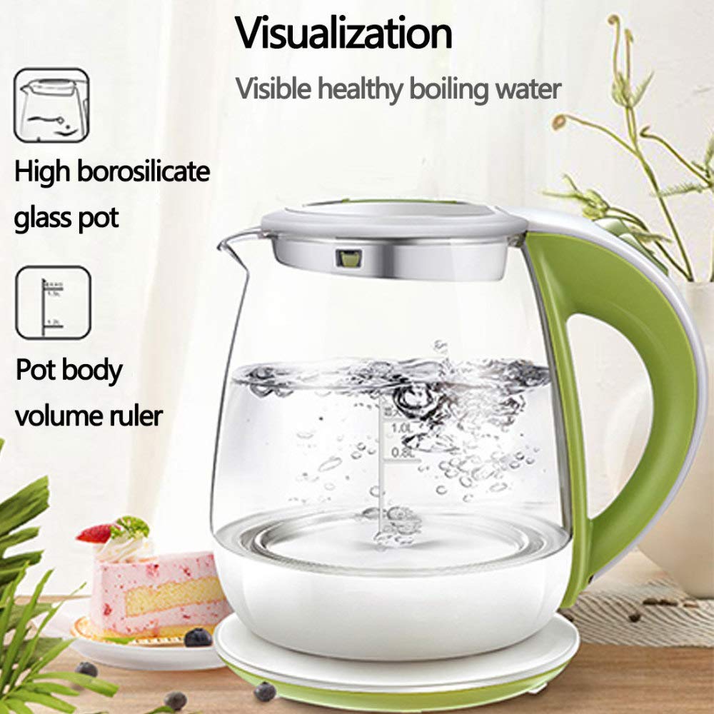 -Bollitore elettrico in vetro, bollitore con controllo della temperatura da 1,5 litri, luce a LED, bollitore senza fili, spegnimento automatico, 100% senza Bpa, bollitore per caffè, tè, espresso,