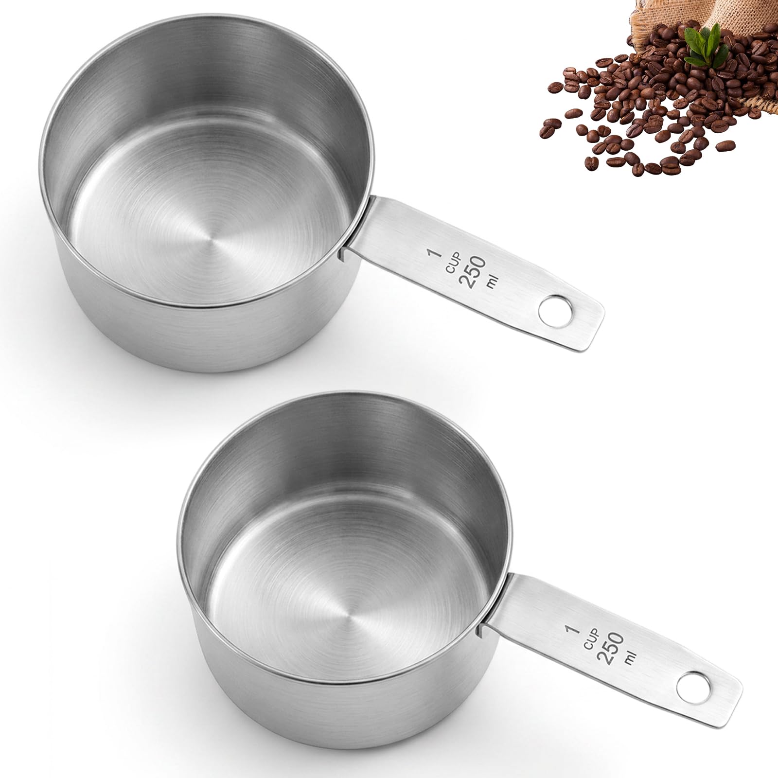 2 Pcs 1 Cup tainless Steel Measuring Cups, (250ml, 8oz) 1 Cup Scoop
