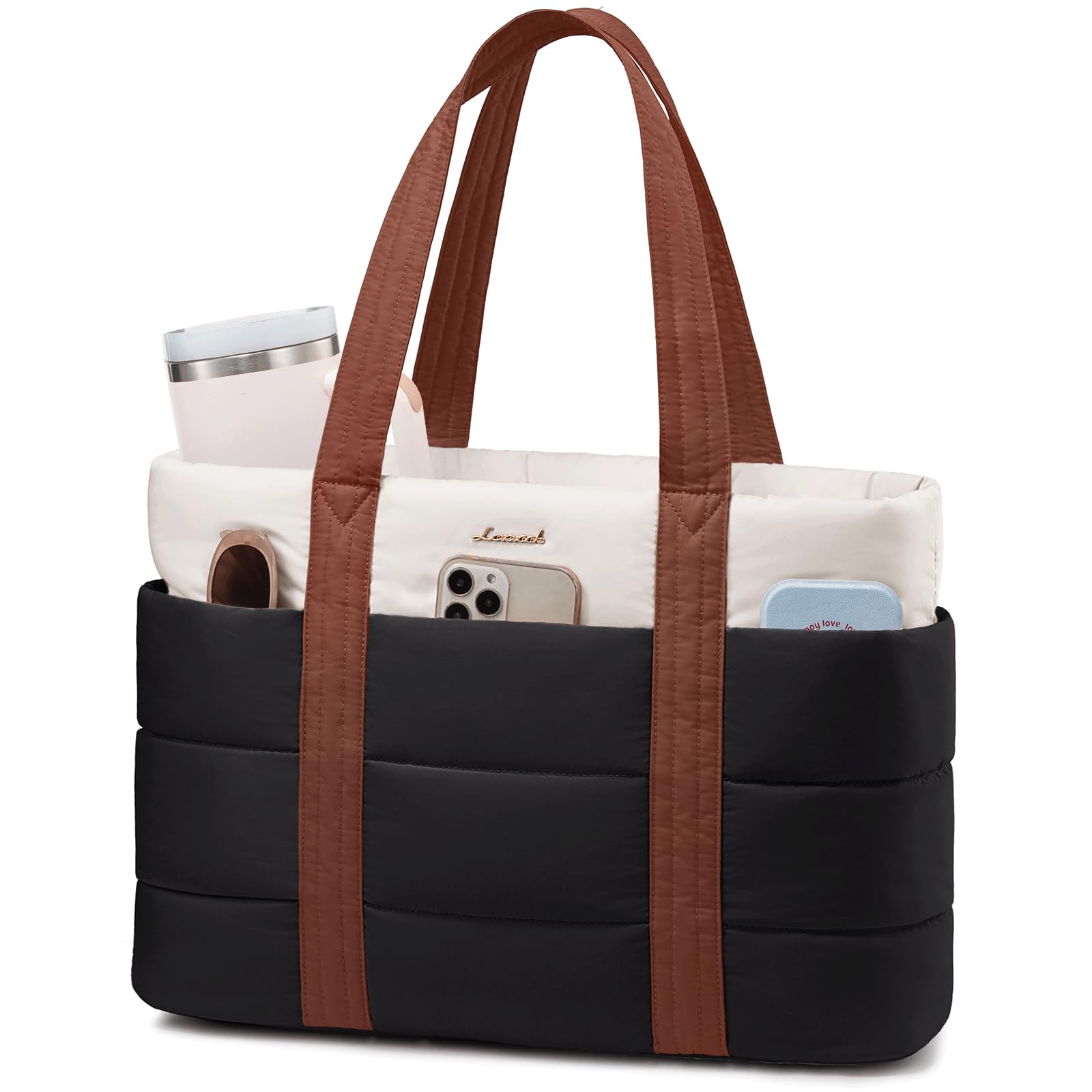 LOVEVOOK Tote Bag for Women, Large Puffer Work Tote Laptop Bag, Lightweight Travel Tote Bag with Zipper Gifts for Women