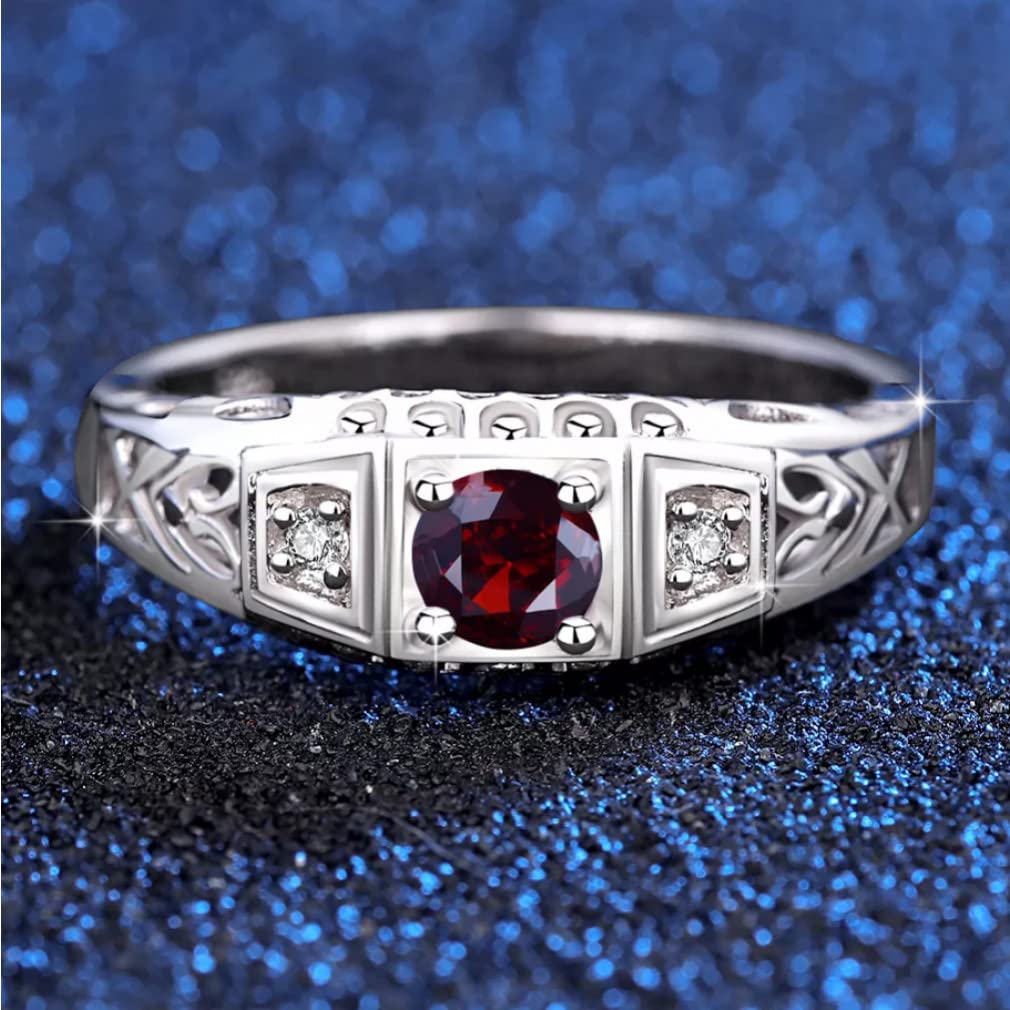 Sterling Silber 4,5 * 4,5 mm Granat Ring Frau Rundschliff mit Steinen Hochzeit Damenschmuck