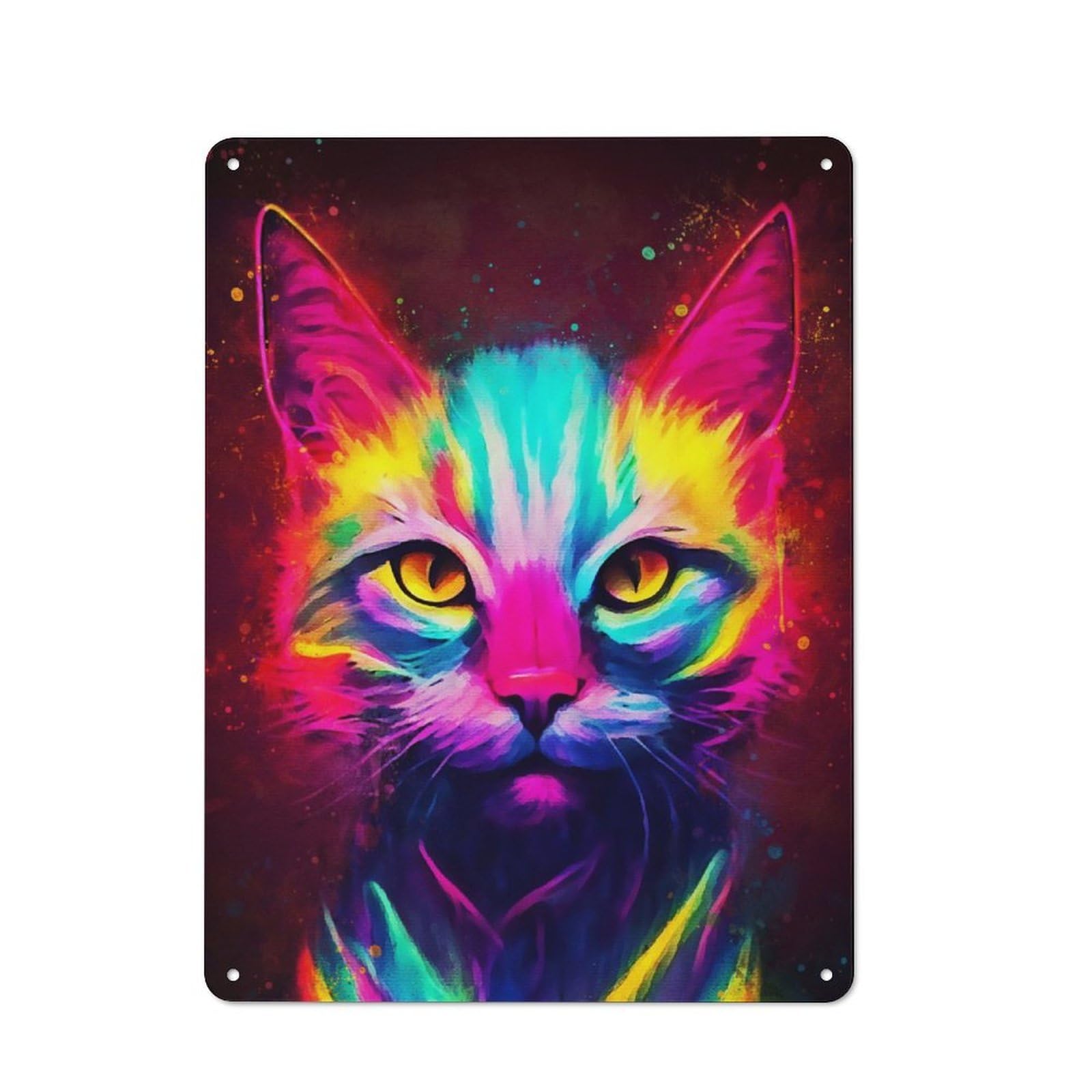 Junmoney Cat Watercolors Rustic Tin Sign 40X30cm For Living Room Or Hallway, A Metal Wall Feature For Living Rooms And Hallways