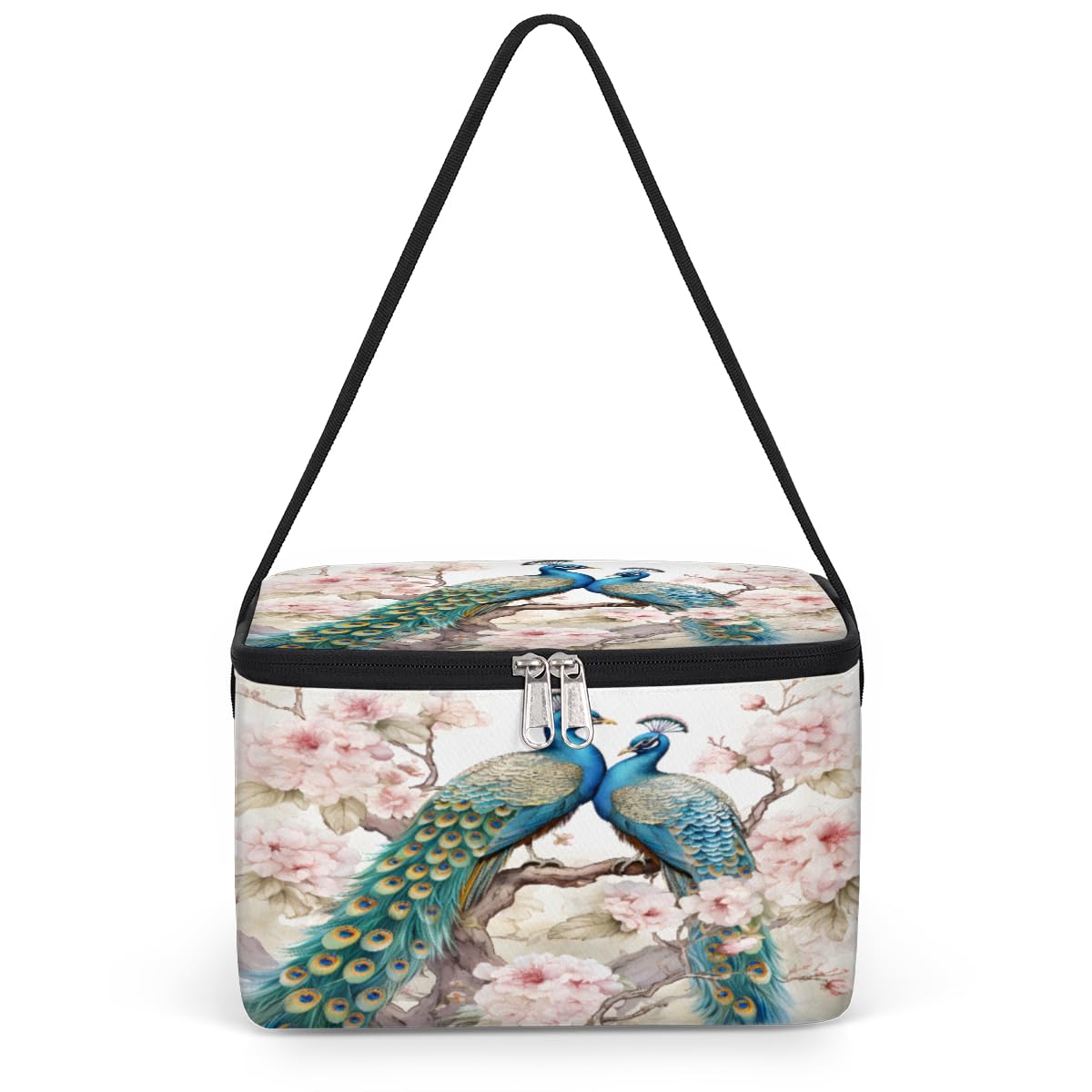 GzLeyigou Peacocks Lunch Bags for Women Men 9 Cans, Hot & Cold Food Delivery Bag Insulated Grocery Bag Insulated Lunch Box Peacock Flower Cooler Bag for Office Work Picnic Beach