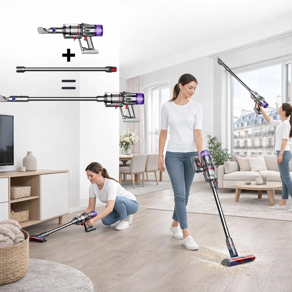 Tube Extension Compatible avec Dyson V12 Detect Slim / V10 Digital Slim, Tube Rallonge 74 cm avec Dégagement Rapide, Tige Rigide en Aluminium pour Aspirateur Série Slim (Gris)