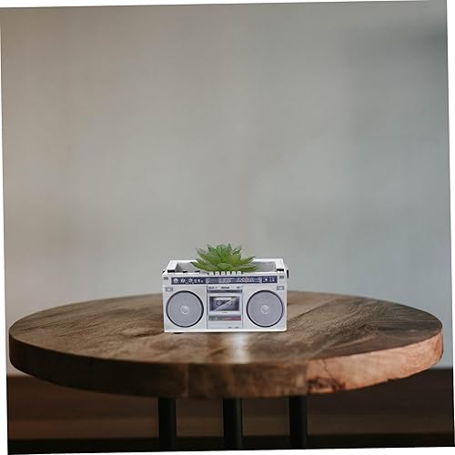 Miniatura 4 de Luxshiny Maceta creativa de resina con grabadora retro para decoración del hogar, contenedor de plantas verdes de escritorio único, elegante maceta