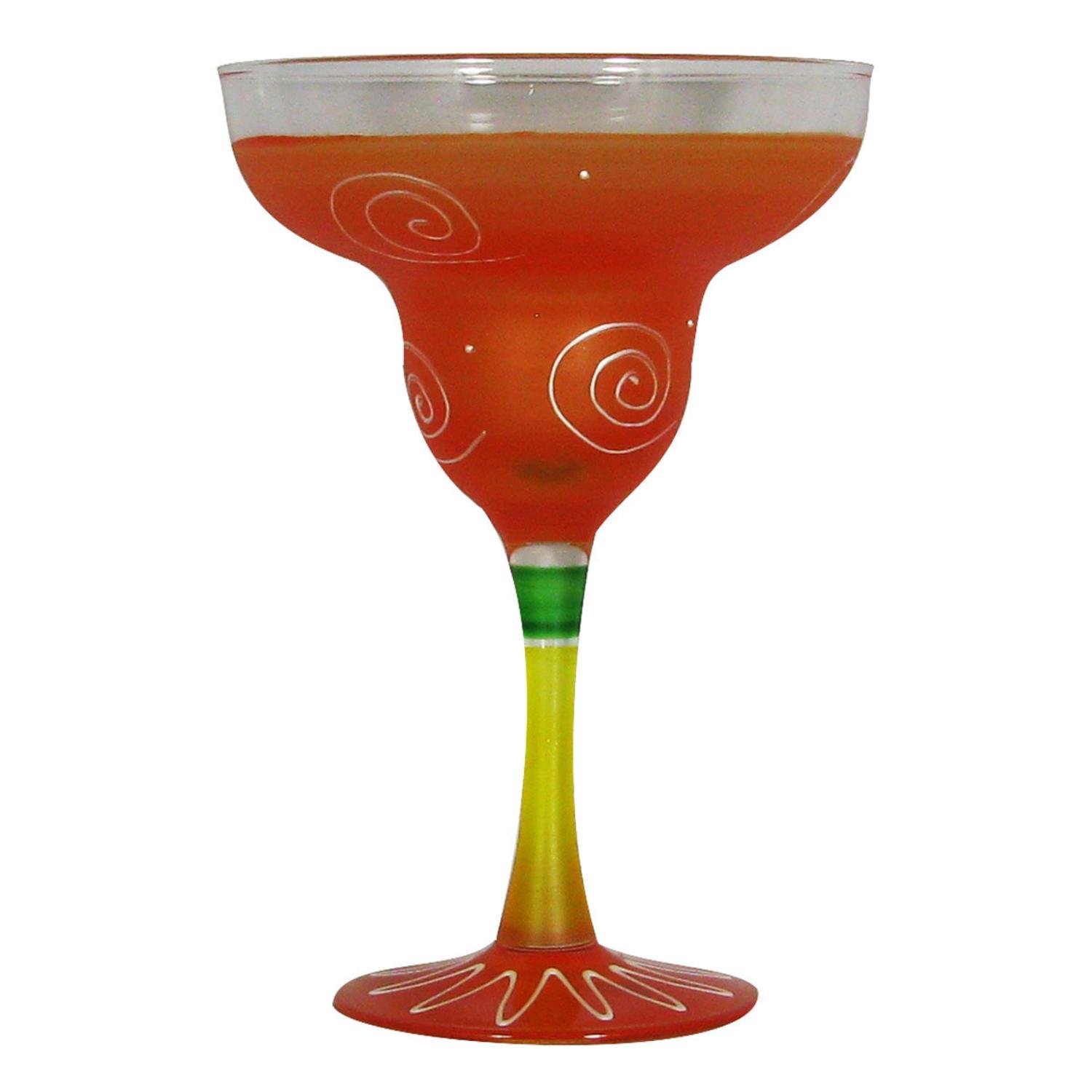 Set of 2 Orange & White Hand Painted Margarita Drinking Glasses - 12 Ounces