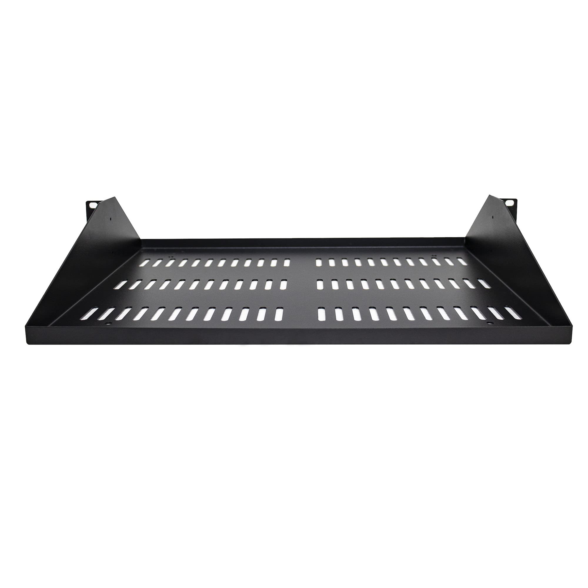 StarTech Étagère Ventilée 2U 19", 35cm, 91kg, Noir (SHELF-2U-14-CENTER-V) | Plateau cantilever universel, Rack serveur, Équipement réseau, Montage central, Acier, Noir