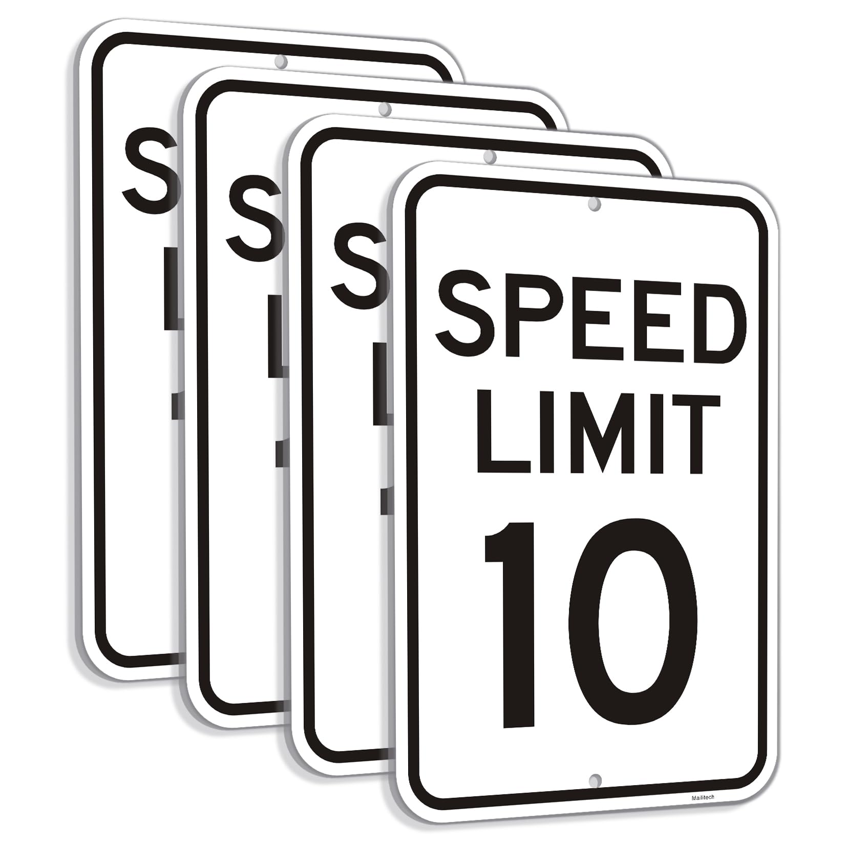 Mailitech Large (4 Pack) Speed Limit 10 MPH Sign, 12x18 Inches Engineer Grade Reflective Rust Free Aluminum, 2 Pre-Drilled Holes Easy to Mount