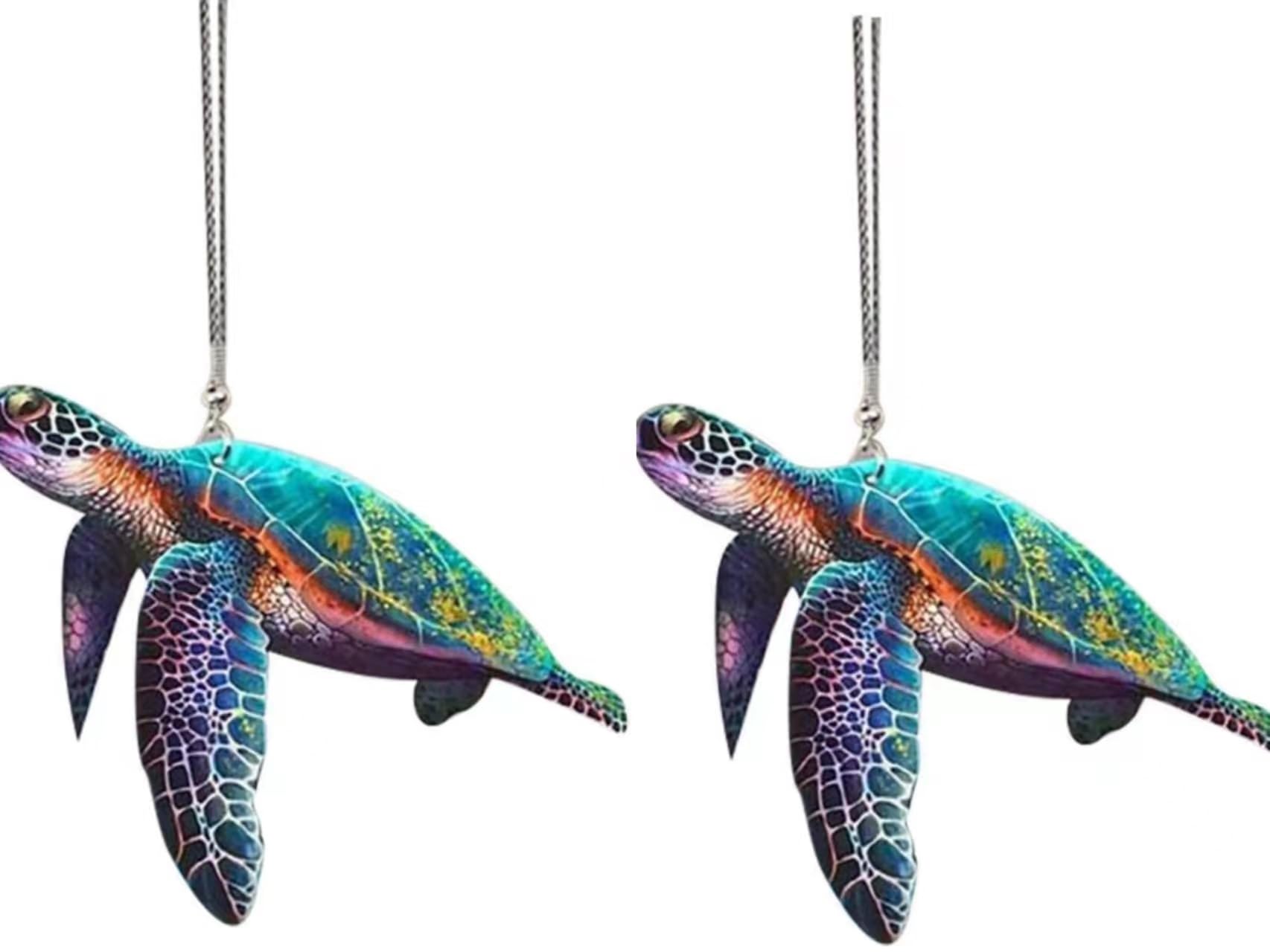 2Pcs Sea Turtle Hanging Ornament for Car Rearview Mirror Decor Cute Turtle Automobile Interior Bag Keychain Accessory for Men Women Gift Mirrors