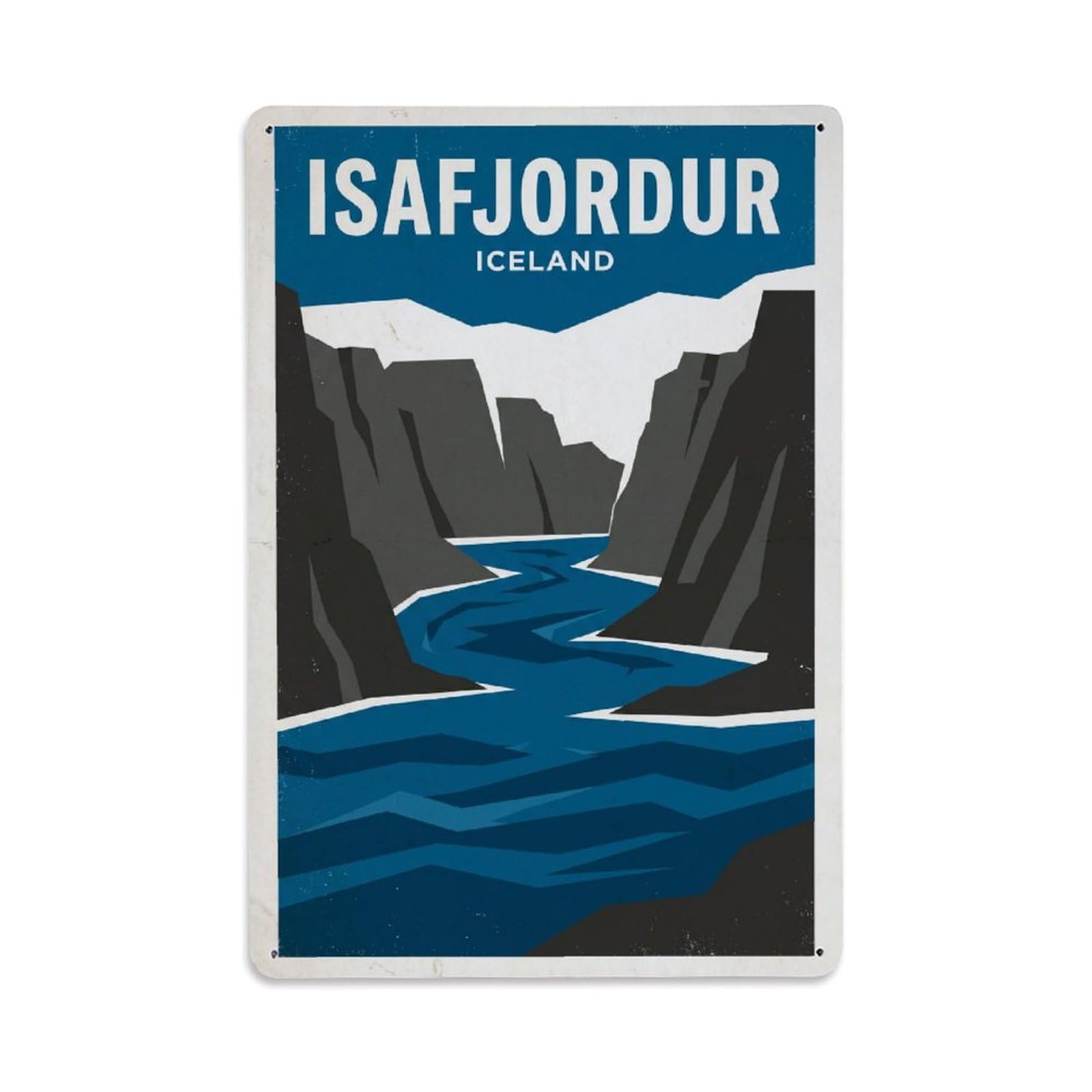 Vintage Iceland Isafjordur Travel Metal Tin Sign