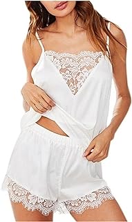 Generic Silk Pajamas for Women Set Lace Camisole Top Shorts 2 Piece Satin Pjs Sets Sexy Soft Cozy Ladies Sleepwear Loungewear