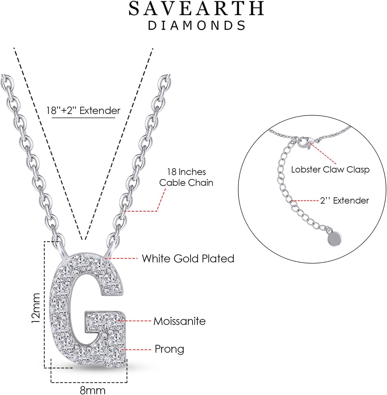 18K Gold Plated Initial Necklace | Moissanite Diamond Alphabet Necklace | Dainty Necklaces for Her | Letter A-Z Pendant Necklace |18" + 2" Adjustable Chain