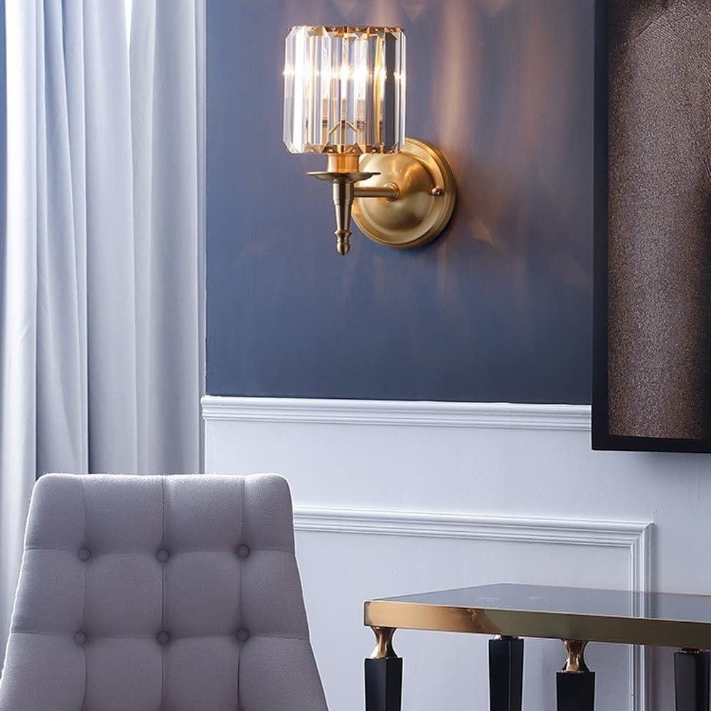 Aplique de Pared de Cristal con Acabado Dorado Cepillado, Estilo Moderno de Mediados de Siglo, iluminación Sencilla para Interiores, Ideal para Sala de Estar, Dormitorio, mesita de