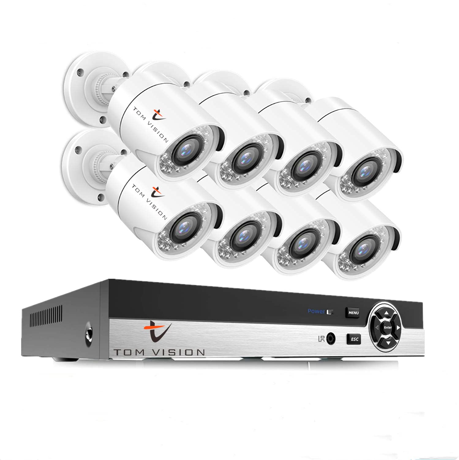 Tomvision CCTV 8 Channel Camera Kit with Night Vision and P2P (8 x 2.0MP/1080P AHD Metal Outdoor Camera + DVR)