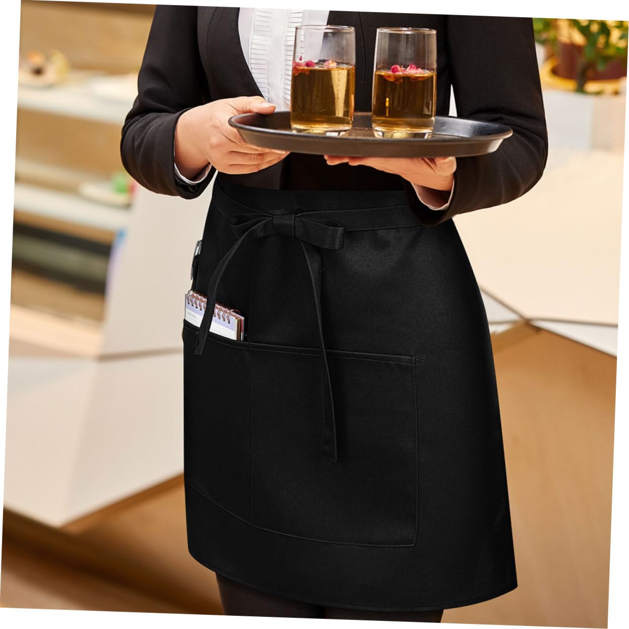 5 Pezzi Di Grembiule: Grembiule Corto Da Cameriere Con Tasche - Stile Mezza Vita Per Il Personale Del Ristorante - Con Cinturino Lungo in Vita Per Uomini E Donne