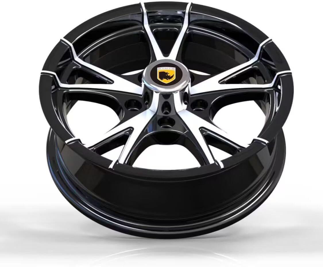 Rhino 15x5, 5x4.5 Premium Aluminum Trailer Wheel, Black Machine Faced 5Lug Trailer Rim