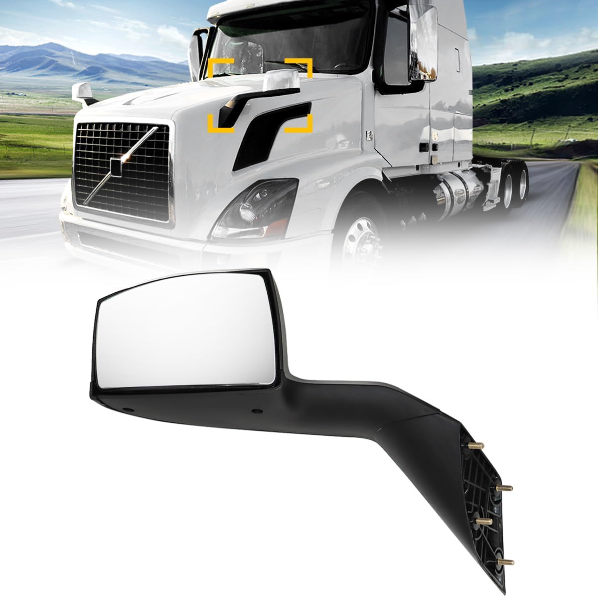 Hood Mirrors Truck Assembly Replacement Hood Mirrors Assembly Fit for Volvo VNL 2004-2017 (Chrome, Right) Right Chrome