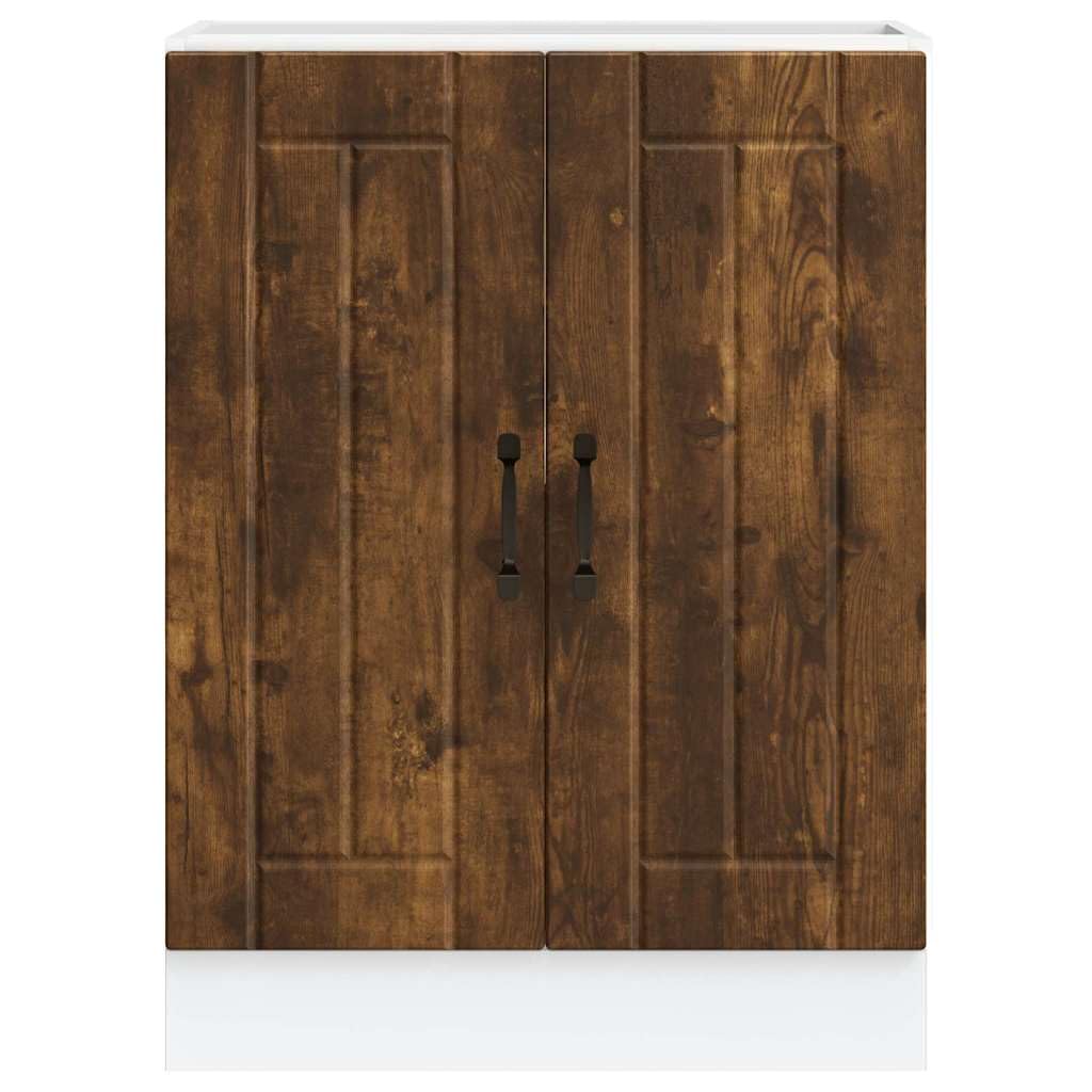 Mobile sottolavello Lucca in legno di rovere affumicato con molto spazio di archiviazione, piedini regolabili, 60 x 46 x 81,5 cm, autoportante, salvaspazio, per cucina, sala da pranzo, dispensa