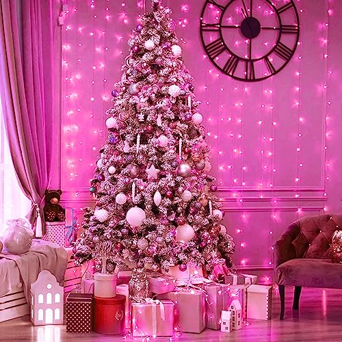Jmexsuss 300 Led Remote Control Pink Curtain Lights, 8 Modes Window Pink Twinkle Lights, Pink String Lights For Bedroom Window Wall Party Backdrop Valentine Decorations (9.8X9.8Ft) #TOP4