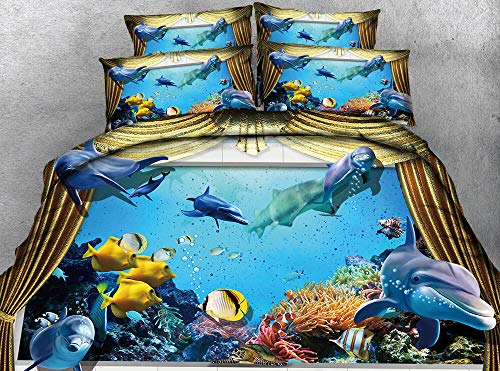 Fundas Nordicos Peces, Plantas Marinas Funda De Edredón Poliéster,Juego de Cama con Cierre De Cremallera,Fundas para Edredón Cómodas Transpirable con Funda de Almohada 200x 200cm