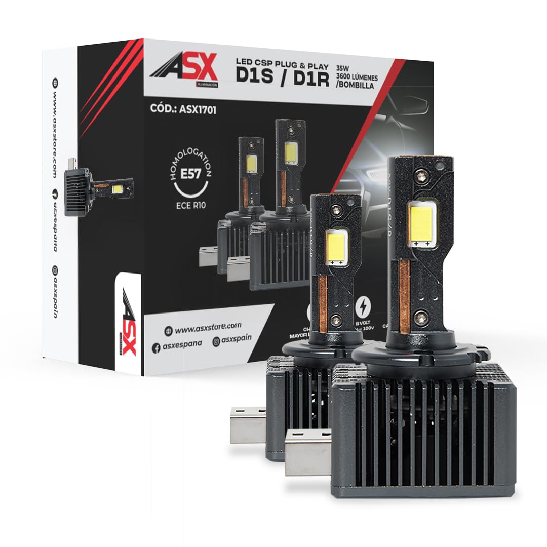 ASX Iluminación - Bombillas LED D1S/D1R para Faros Delanteros de Coche - Off Road, 24000LM Reales, 100W 9V-100V con Tecnología CANbus, Luz Blanca 6000K, Plug & Play, Pack 2 Unidades