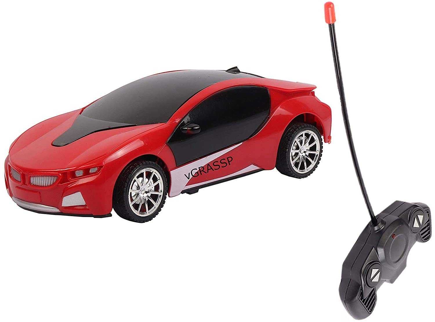 VGRASSP Wireless Plastic Remote Control Car Chargeable Racing Sports Toy for Kids with Colorful 3D LED Lights (Color and Design as per Stock)