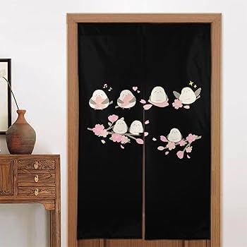 Amazon｜のれん シマエナガ 鳥柄 桜 ドアカーテン 暖簾 間仕切り