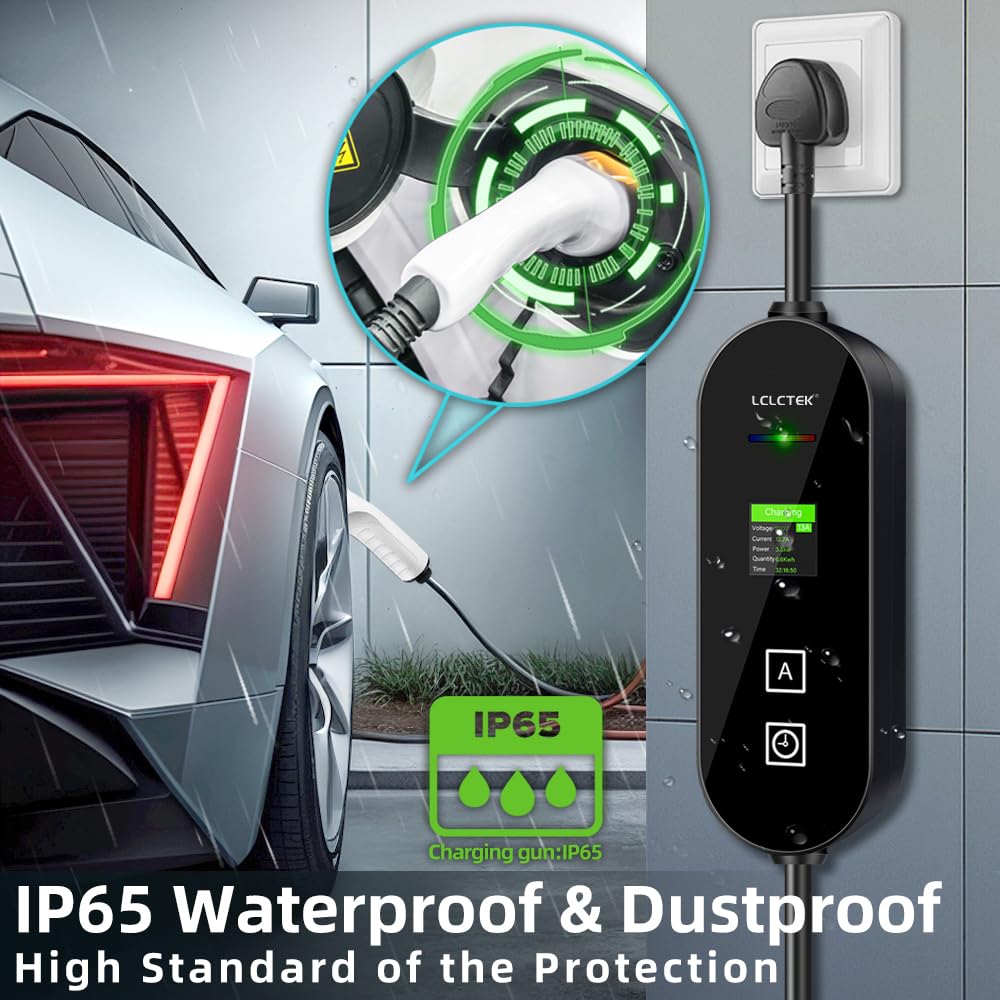 10M/32Ft Portatile Cavo Ricarica auto Elettrica Tipo 2 Schuko [3,68kW | 8~16A],Colonnina Ricarica Auto Elettrica Tipo 2 con LCD Digitale, Cavo di Ricarica Auto Elettrica e Ibrido IEC 62196-2