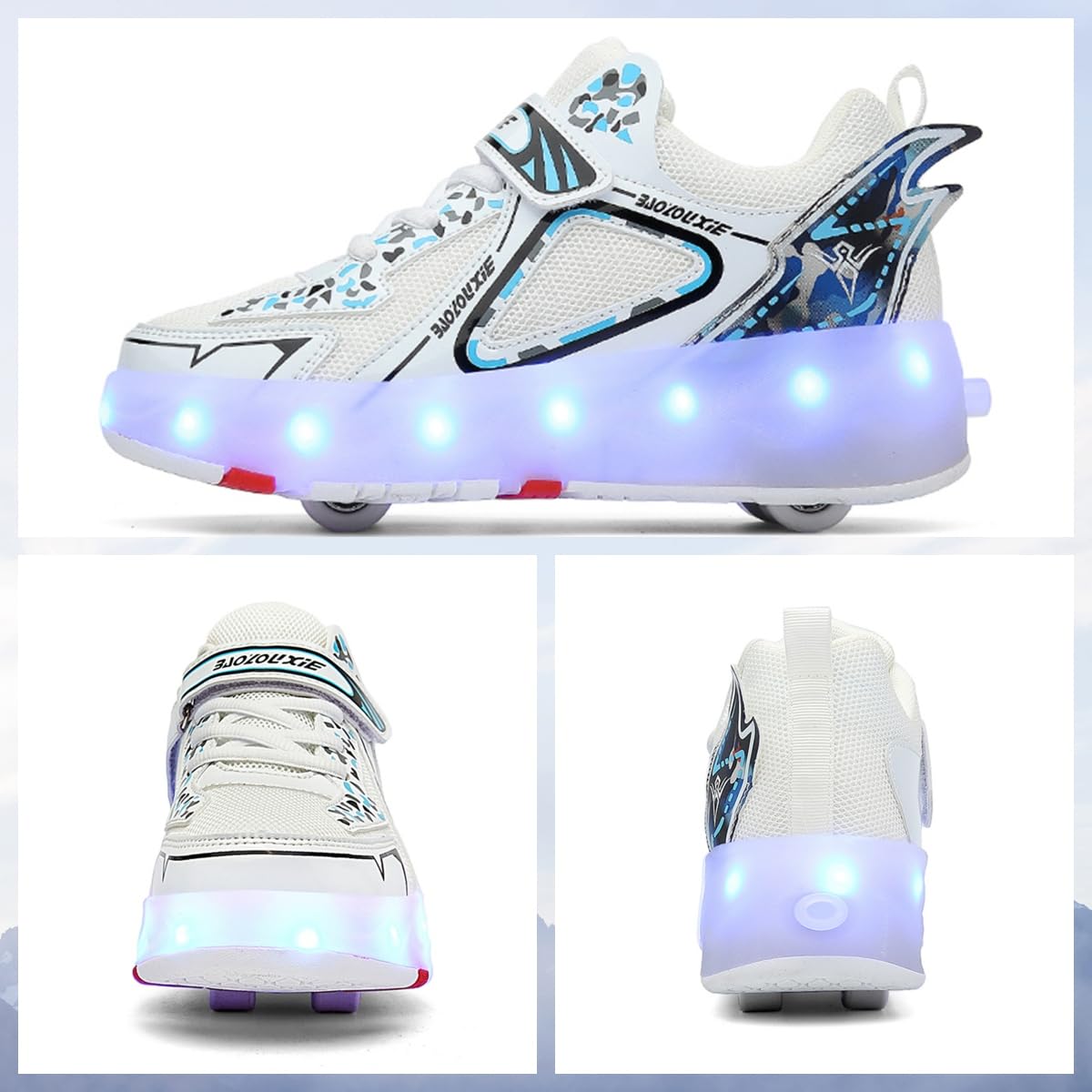 Garçon et Fille LED Lumières Clignotante Patins à roulettes 4 Rétractables Roues Rechargeables Skateboarding Shoes Outdoor Sports Gymnastique Sneakers Halloween Cadeaux de Noël