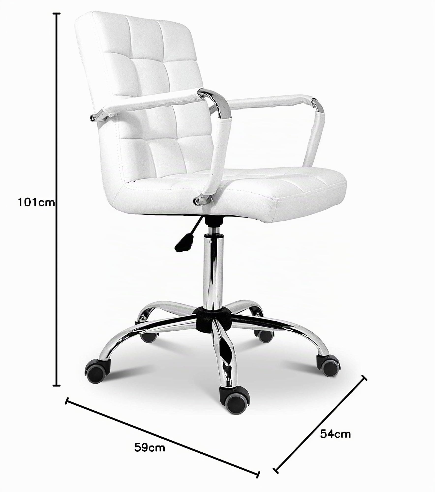 La Silla Española Tenerife Ruedas, Poliéster, Blanco, 59x54x101 cm, reposabrazos, con ruedas, altura ajustable