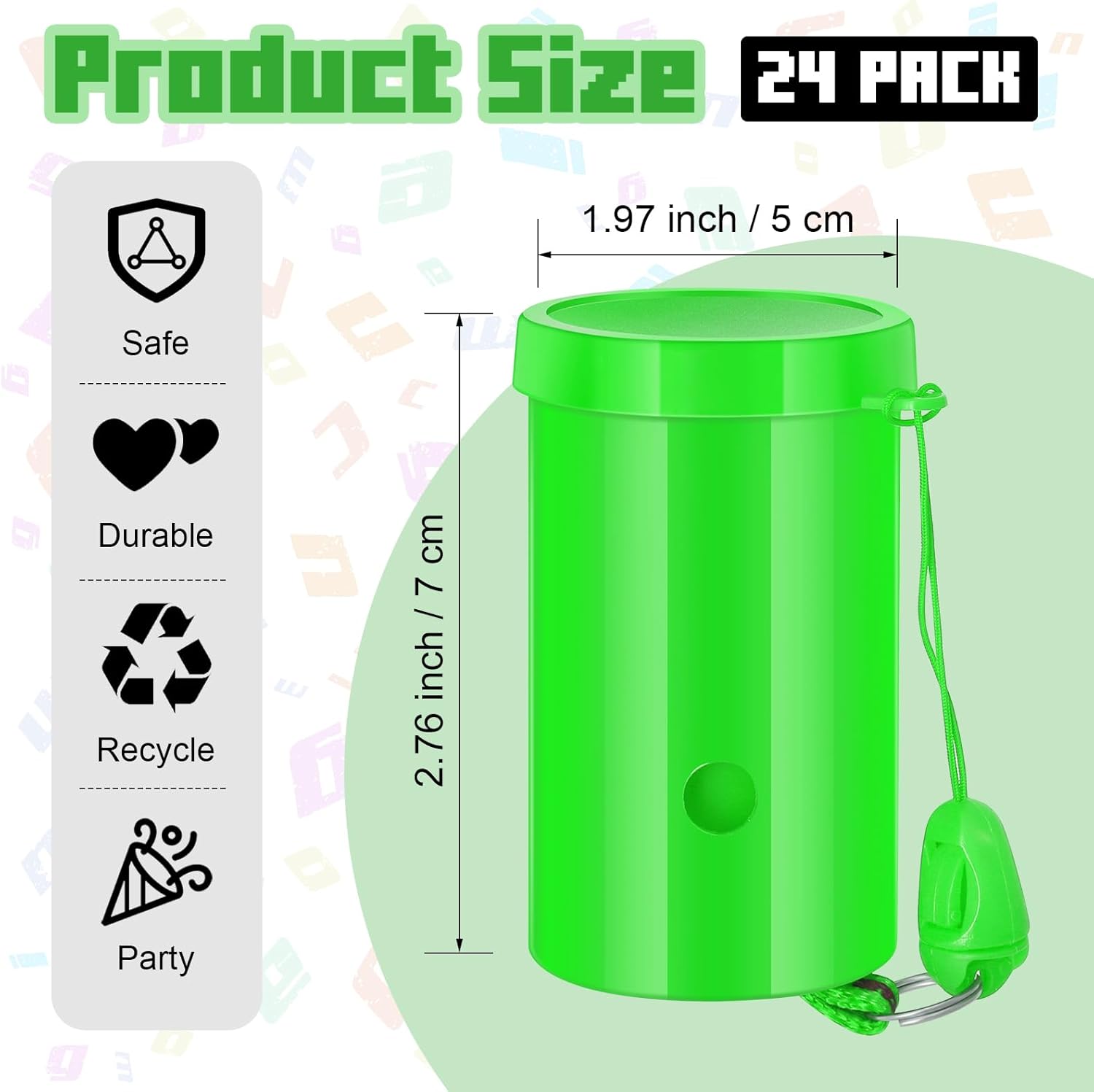 24 Pcs Mini Air Horns 3 Inch Noisemakers for Sporting Events Parties Celebrations Loud Noise Maker Blow Horn Noise Whistle with Lanyard for Birthday Party Celebrations Goodie Fillers (Green)