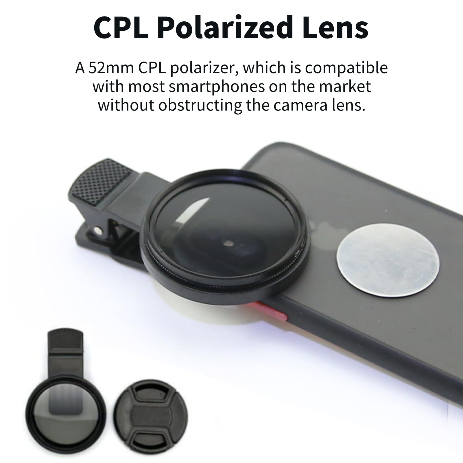 Clip Fill Light con Lente Polarizador CPL, Brillo Ajustable Eliminando Reflejos Luz de Video Fotográfica para Smartphones y Cámaras, Portátil Batería 3100mAh Pantalla OLED