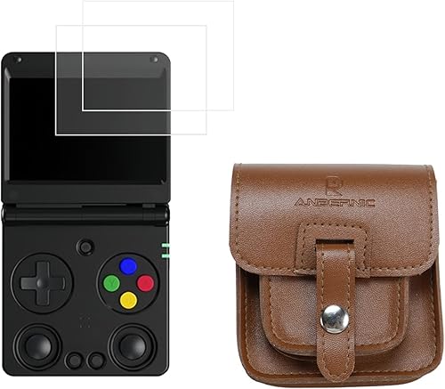 Miniatura 1 de Traje protector para Anbernic RG34XXSP  Funda de transporte y 2 protectores de pantalla de vidrio templado  Funda retro de piel sintética premium y