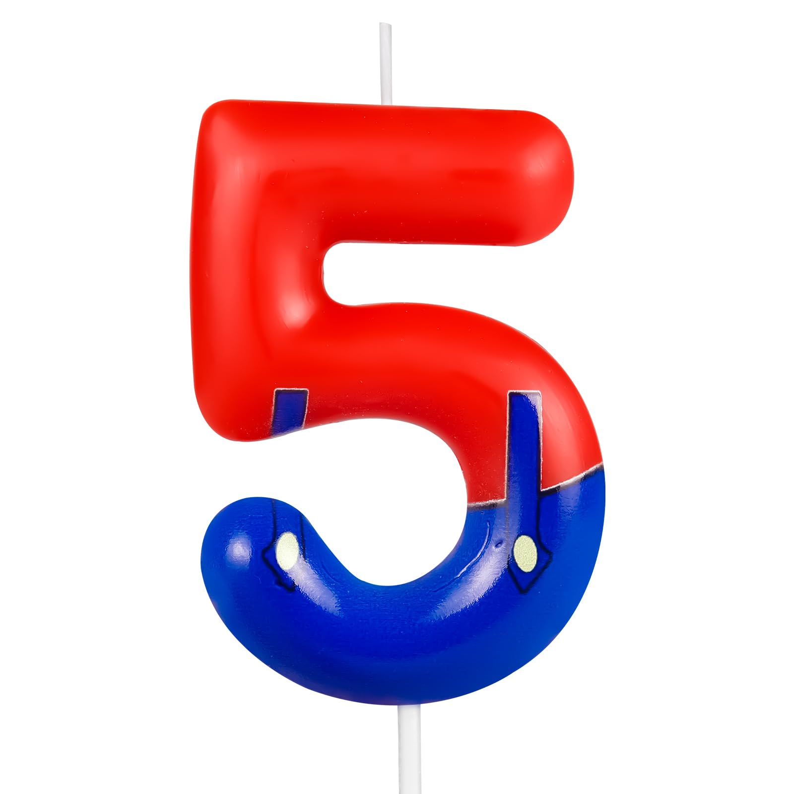 FUNCANDLE Red Blue 5th Birthday Candles Number 5 Candle Cake Topper,Hot Cartoon Game Characters Themed Happy 5th Birthday Cake Perfect Party Decorations for Boys Girls Kids Party Supplies