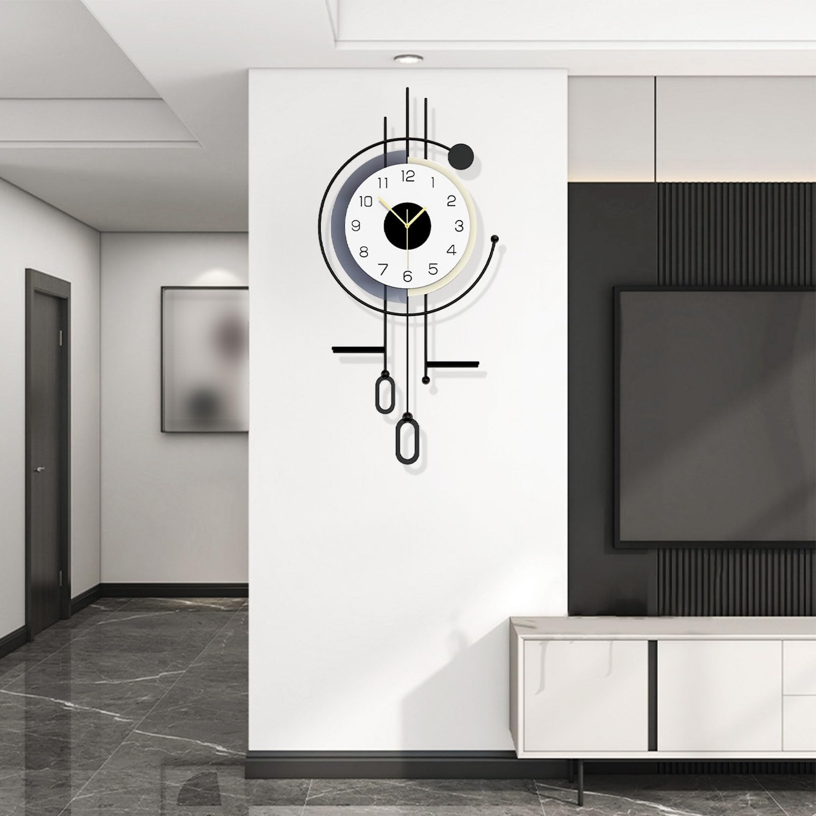 Moderno Orologio da Parete, Creatività Decorativo Orologi da Muro, Grande Silenzioso Orologio da Parete con Tavolo Portaoggetti, Moda Art per Soggiorno Camera da Letto Ufficio Cucina
