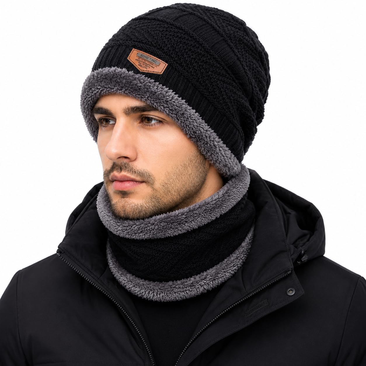 Winter Beanie Cap & Muffler Set for Men & Women | Warm Knit Winter Cap with Matching Neck Muffler | Soft Stretchable Cold Weather Accessories-image-20