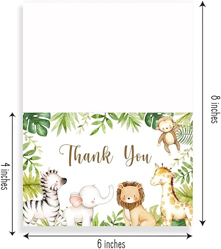 Miniatura 2 de Tarjetas de agradecimiento de safari en la selva con sobres, 50 notas de agradecimiento de animales de la selva para baby shower, tarjetas de