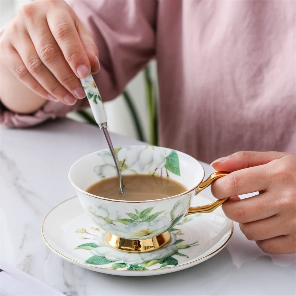 Kamellia wzór europejski porcelana kostna porcelanowy kubek do kawy wysokiej jakości popołudniowy kubek do herbaty zestaw ze spodkiem i łyżką