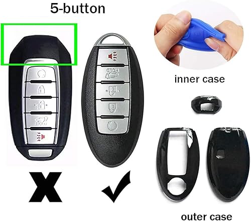 Miniatura 2 de ontto Funda para Llave de Automóvil con Mando a Distancia Inteligente de 5 Botones, Llavero, Protección para Llaves, Cadena para Llaves, Anillo para