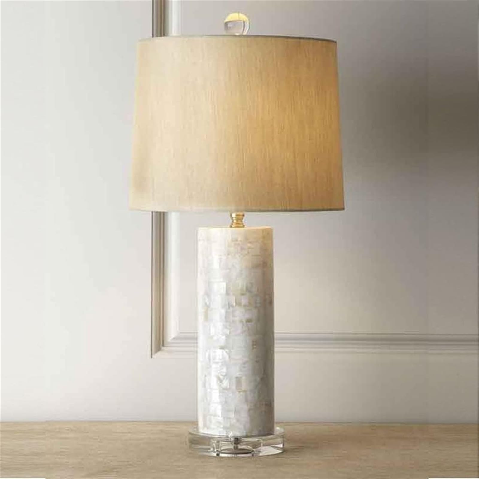Klasyczna Lampa Stołowa Korpus Lampy W Kształcie Muszli Lampka Nocna Z Tkaniny Klosz Lampa Nocna Do Sypialni, Salonu, Biura Lampka do Czytania (Color : Remote Control Switch)