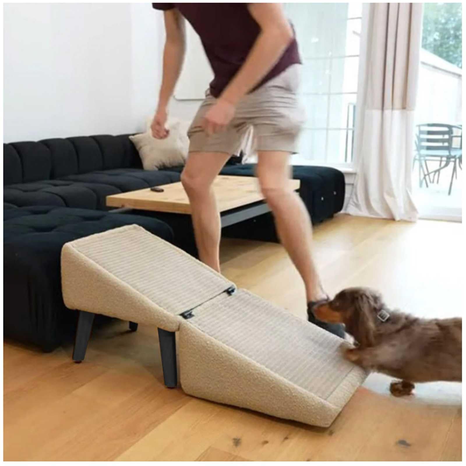 Sgabello ottomano per cani, rampa 2 in 1 divisa per cani, altezza 35,1 cm, sedia pieghevole per cani, rampa ottomana per letto, rampa per cani, scale per artrite, cani anziani di piccola