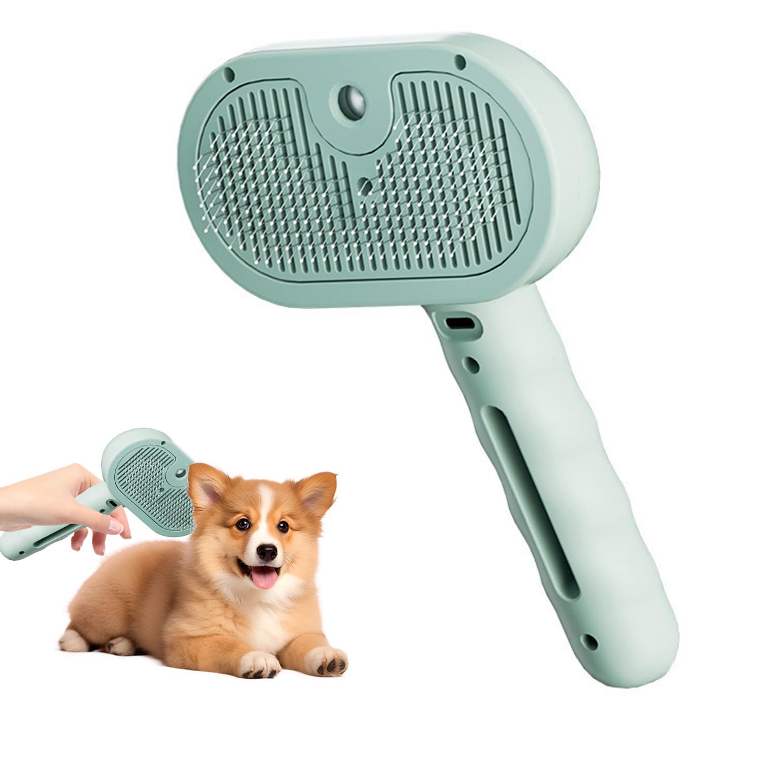 Magic Wand for Pet Hair, Pet Spray Hair Removal Comb with Steamer, 3 in 1 Mist Massage Brushes with Handle, Rechargeable Cleaning Spray Comb Steam Grooming Brush for Cat and Dog (Green)