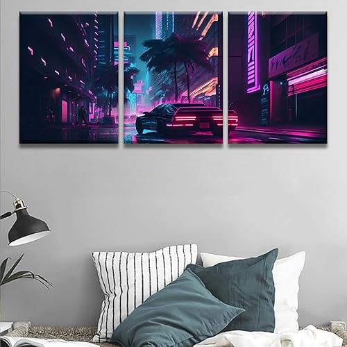 Miniatura 2 de LSIUHWUWI Cyberpunk - Lienzo decorativo para pared, diseño de calles Synthwave Streets, Cyberpunk City AI, decoración del hogar para sala de estar,