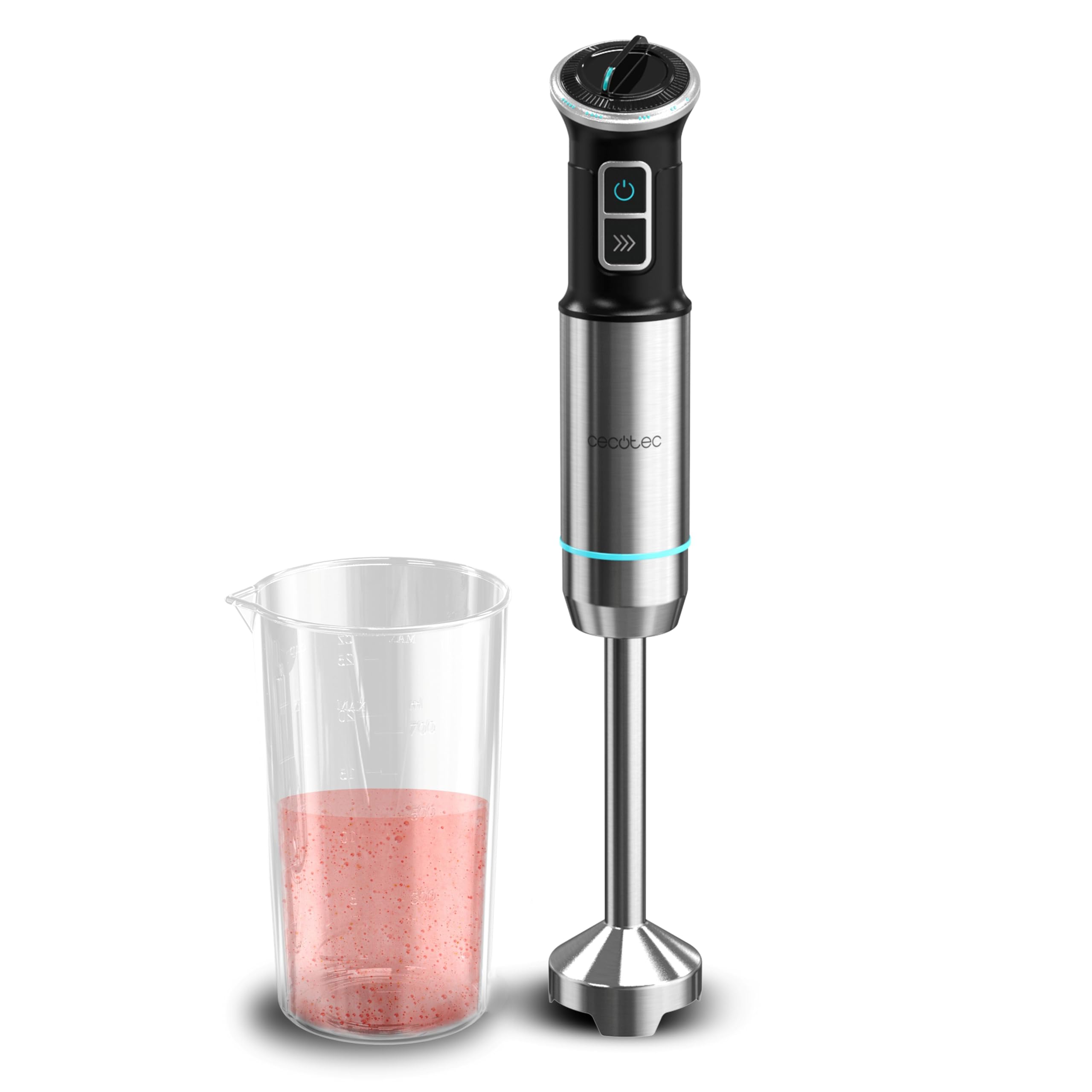 Cecotec Batidora de Mano Power Neutron 1100MAX. 1100W Potencia Máxima, 4 Cuchillas Recubrimiento de Titanio, Velocidad Ajustable, Función Turbo, Pie XL, Incluye Vaso 800ml