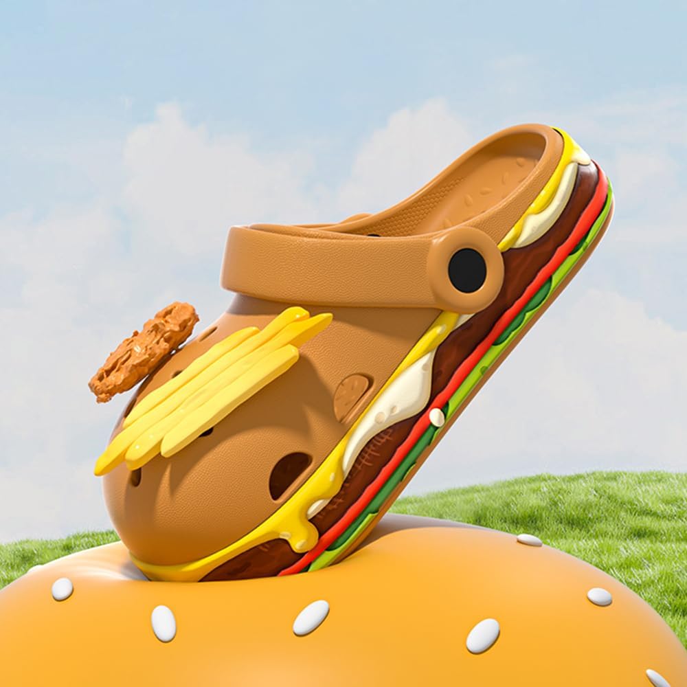 Unisex Fun Casual Clogs with Charm - Burger Style Garden Shoes Non-Slip Breathable Outdoor Beach Water Sandals